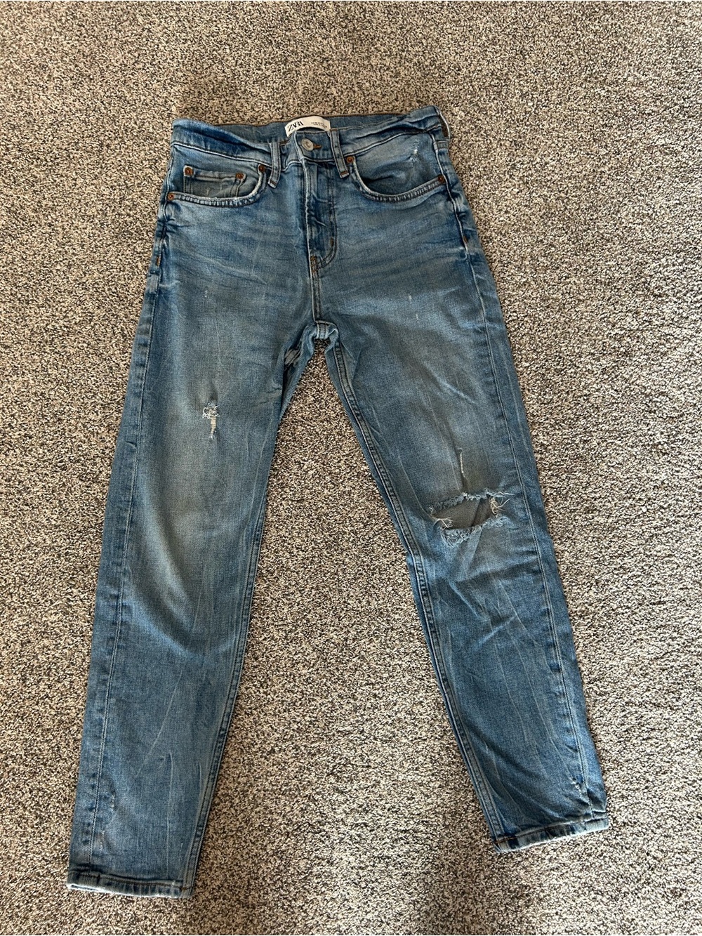 Zara Slim Boyfriend Ripped Blue Jeans